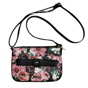 NWOT Juicy Small Floral Crossbody Purse With Bow Black & Pink‎